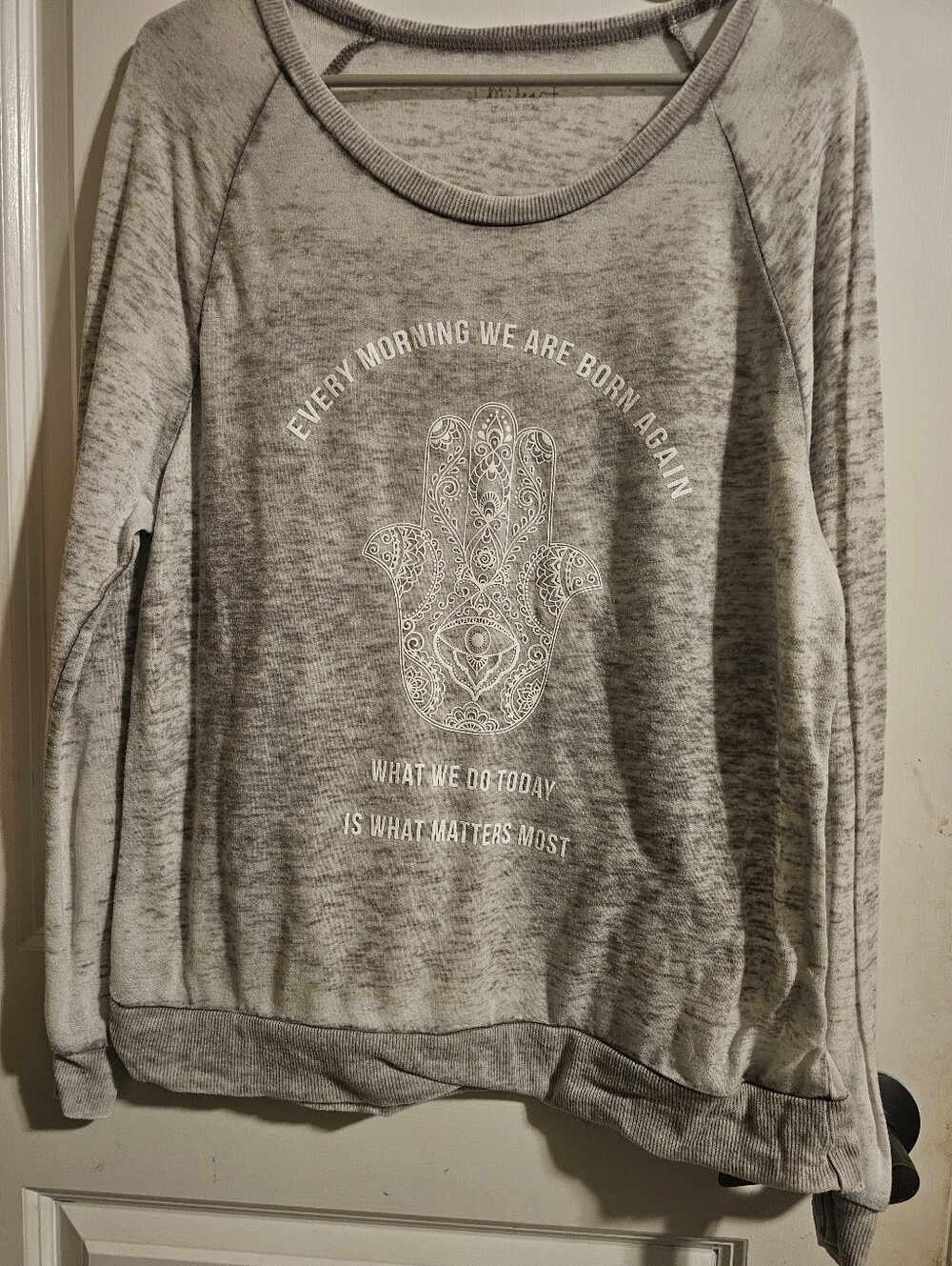 Miken athletica Light Gray Graphic Hamsa Scoop Neck Pullover